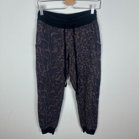 Johnny Was Brown Leopard Print Jogger Sweatpants XS Lounge High Rise Pull On Str - Picture 1 of 7